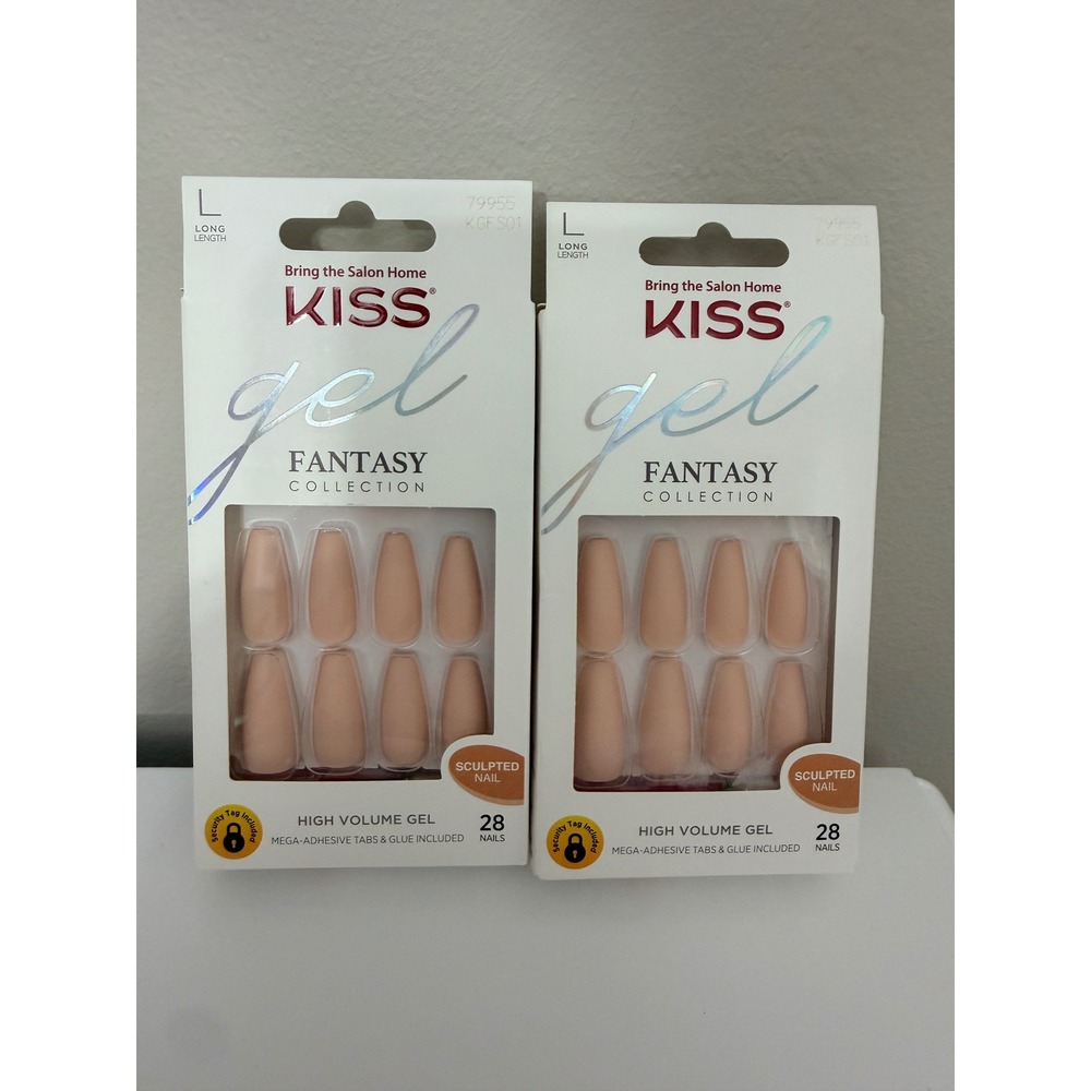 KISS Gel Fantasy Press On Nails Womens Long Nude Matte Coffin Sculpted 2pk NWT